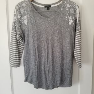 J. Crew Grey & White Long Sleeve Mixed Print Floral Baseball Style T-shirt Sz M